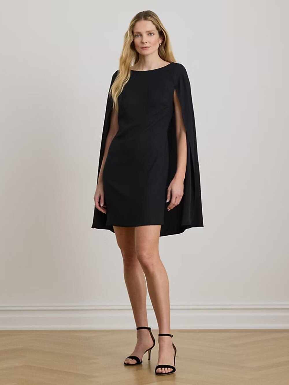 Cape Georgette Cocktail Dress- Ralph Lauren Black Cape Dress